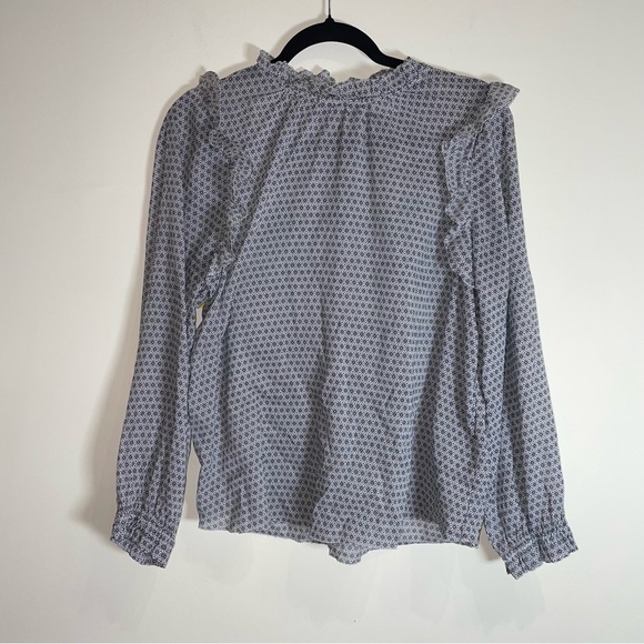 Sundays Alexa Blouse 100% Cotton Ruffle Sleeves Grey Print Small - Picture 3 of 7